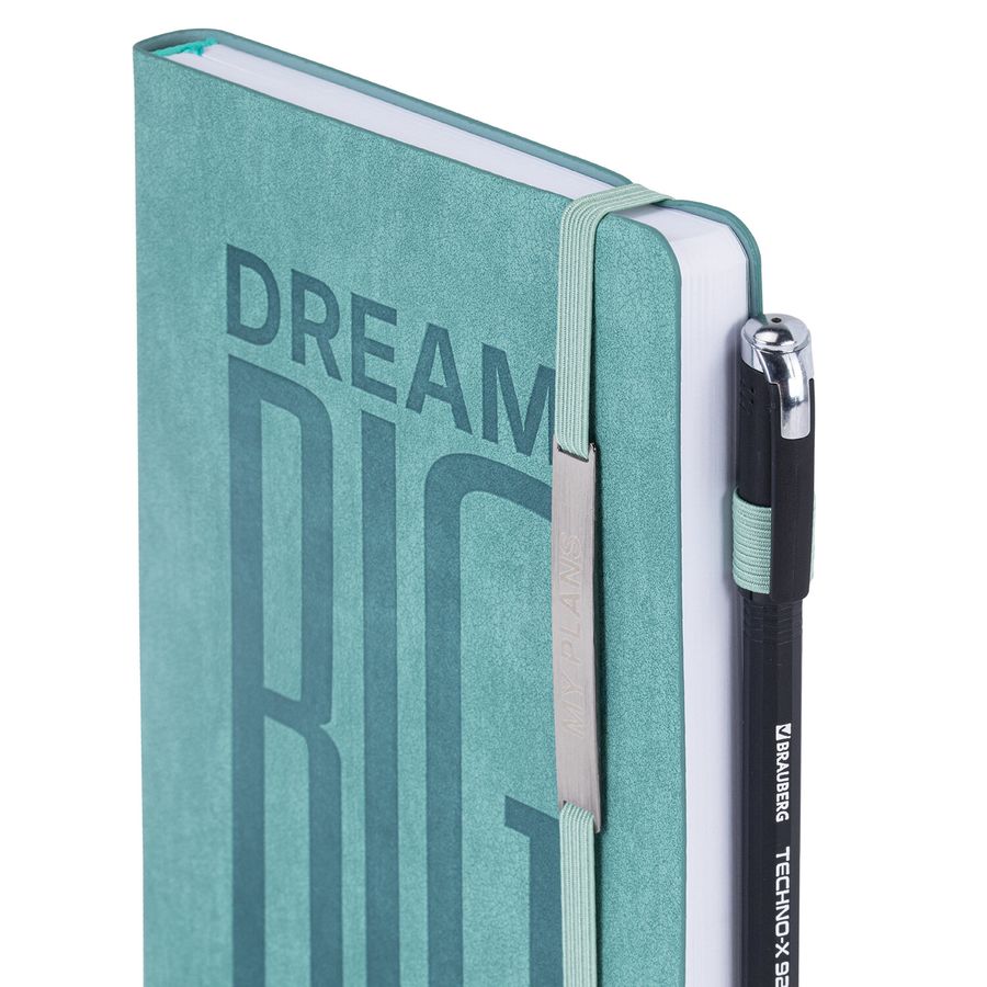 Ежедневник недатированный А5 138х213мм BRAUBERG "BeStyle", под кожу, резинка, держатель, 160л, сине-зеленый