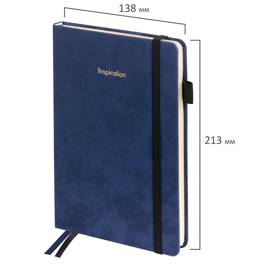 Ежедневник недатированный А5 138x213 мм, BRAUBERG "Velvet", резинка, держатель, 160 л., синий