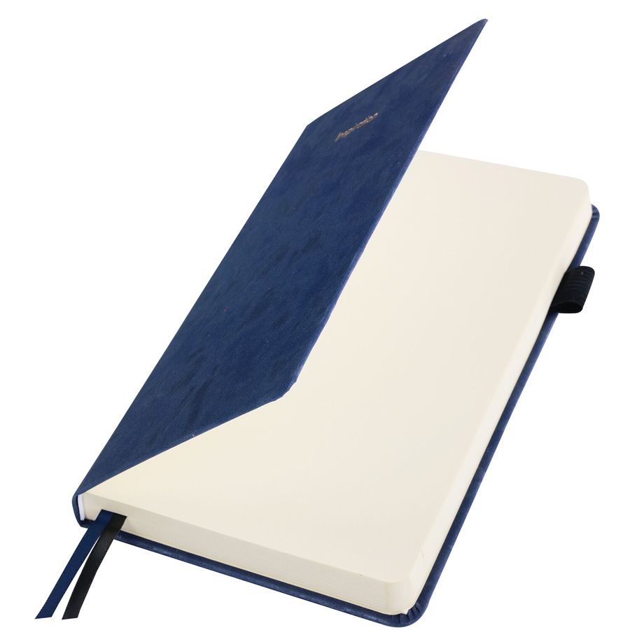 Ежедневник недатированный А5 138x213 мм, BRAUBERG "Velvet", резинка, держатель, 160 л., синий