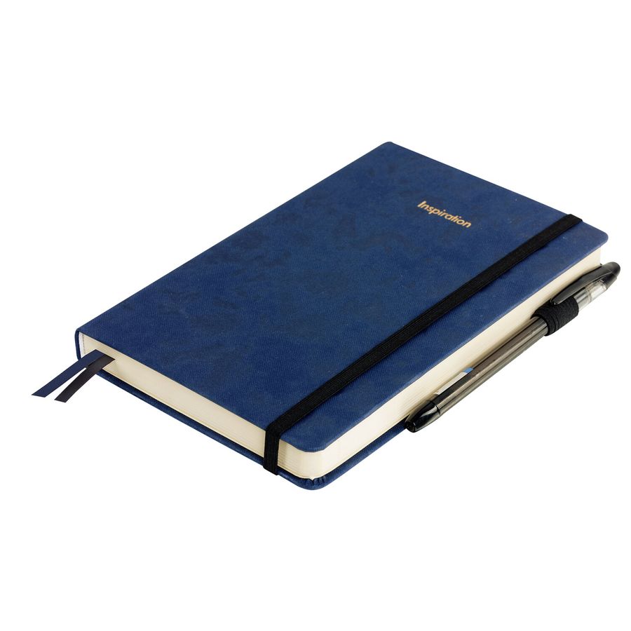 Ежедневник недатированный А5 138x213 мм, BRAUBERG "Velvet", резинка, держатель, 160 л., синий