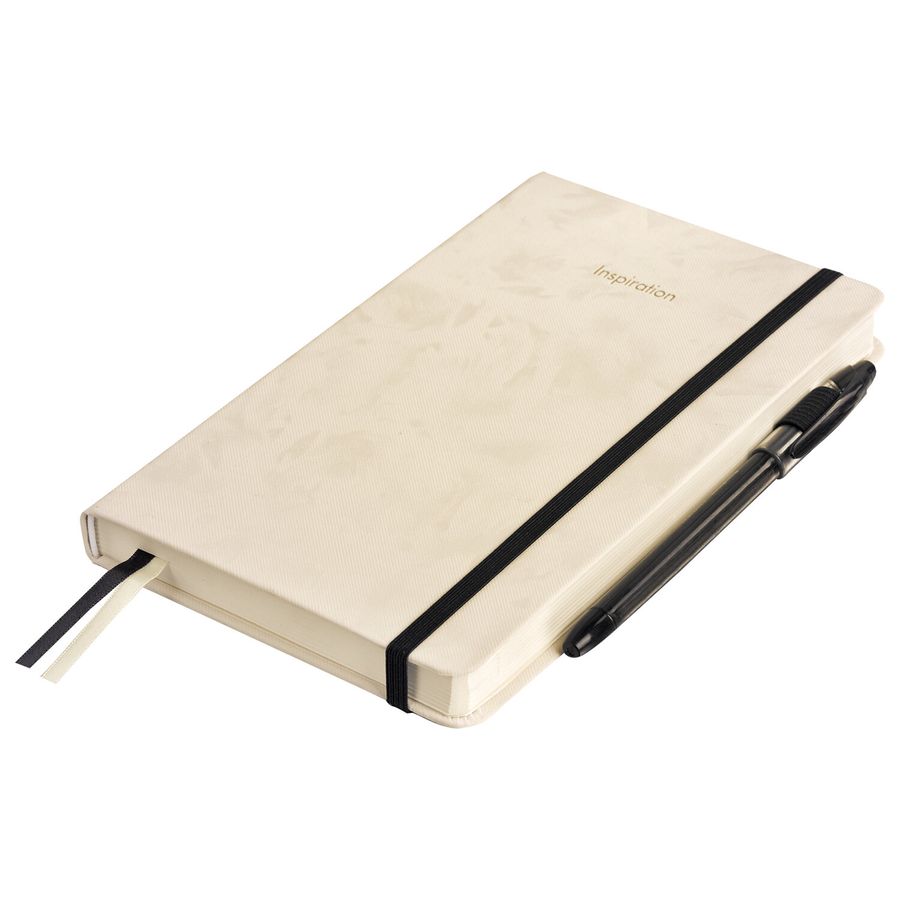 Ежедневник недатированный А5 138x213 мм, BRAUBERG "Velvet", резинка, держатель, 160 л., бежевый