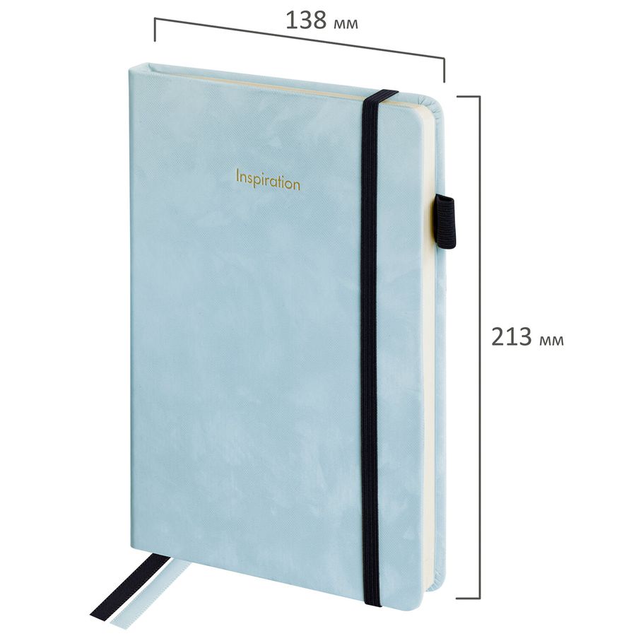 Ежедневник недатированный А5 138x213 мм, BRAUBERG "Velvet", резинка, держатель, 160 л., серо-голубой