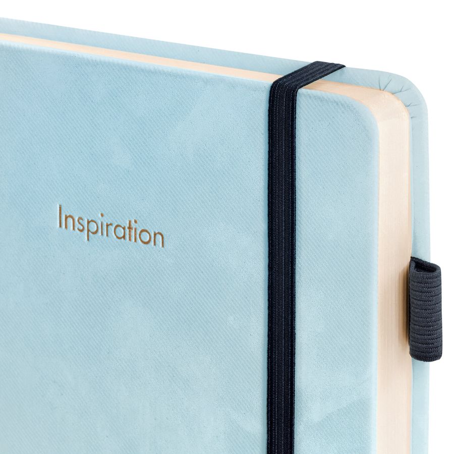 Ежедневник недатированный А5 138x213 мм, BRAUBERG "Velvet", резинка, держатель, 160 л., серо-голубой