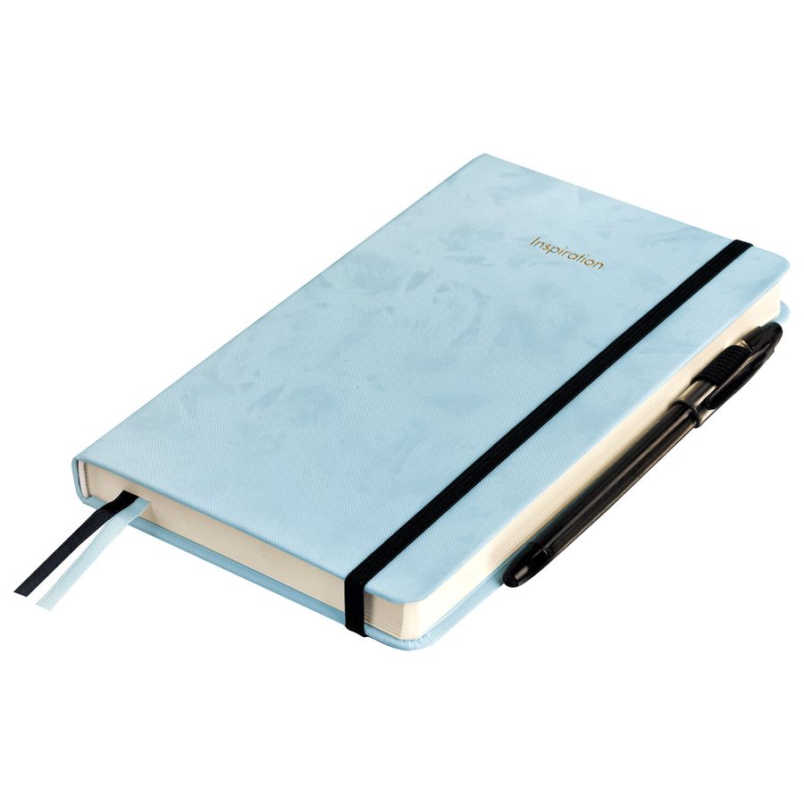 Ежедневник недатированный А5 138x213 мм, BRAUBERG "Velvet", резинка, держатель, 160 л., серо-голубой