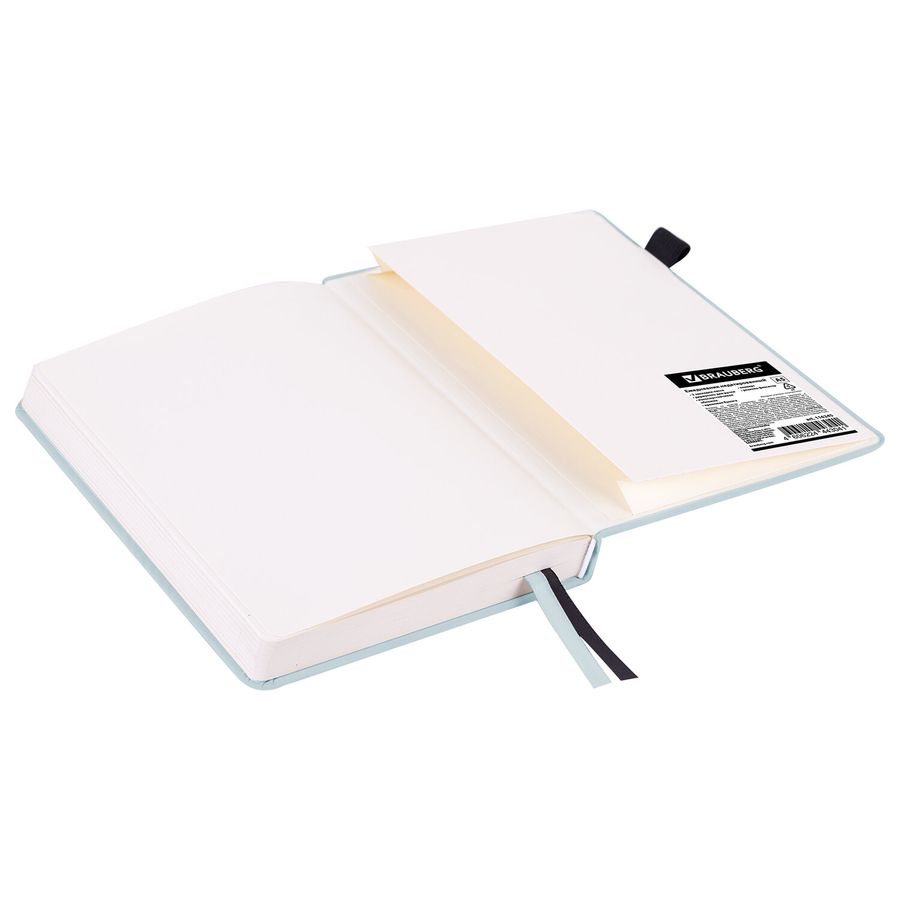 Ежедневник недатированный А5 138x213 мм, BRAUBERG "Velvet", резинка, держатель, 160 л., серо-голубой