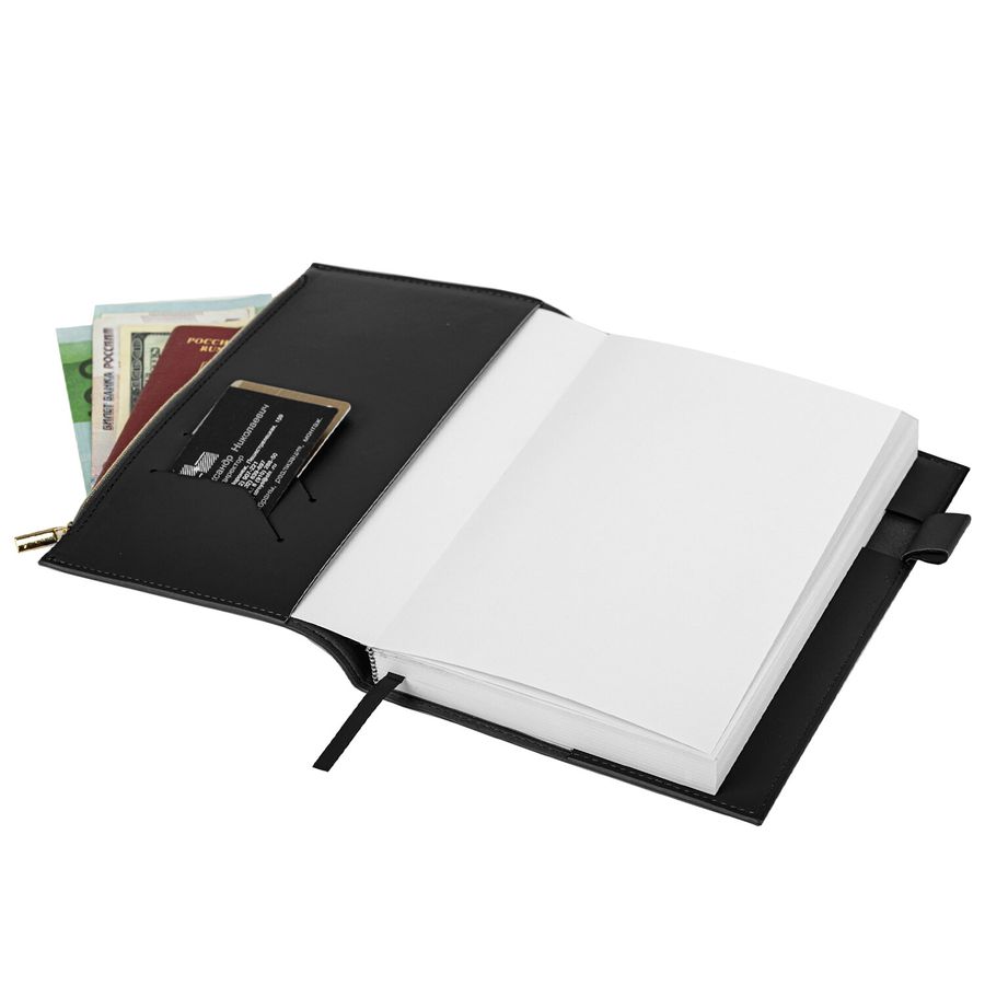 Ежедневник недатированный А5 145х220 мм, BRAUBERG "Zipline" под кожу, карман-молния,160 л., черный