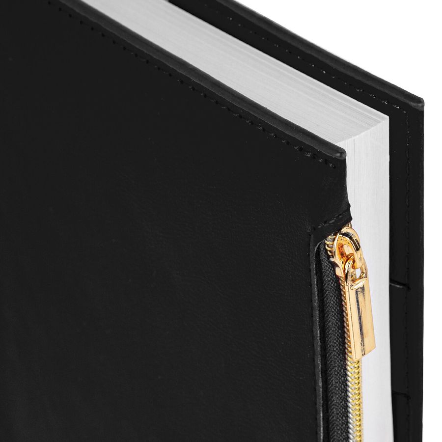 Ежедневник недатированный А5 145х220 мм, BRAUBERG "Zipline" под кожу, карман-молния,160 л., черный