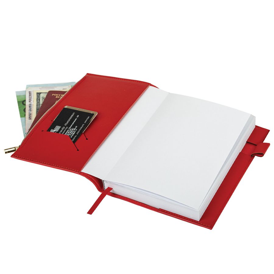 Ежедневник недатированный А5 145х220 мм, BRAUBERG "Zipline" под кожу, карман-молния, 160 л., красный