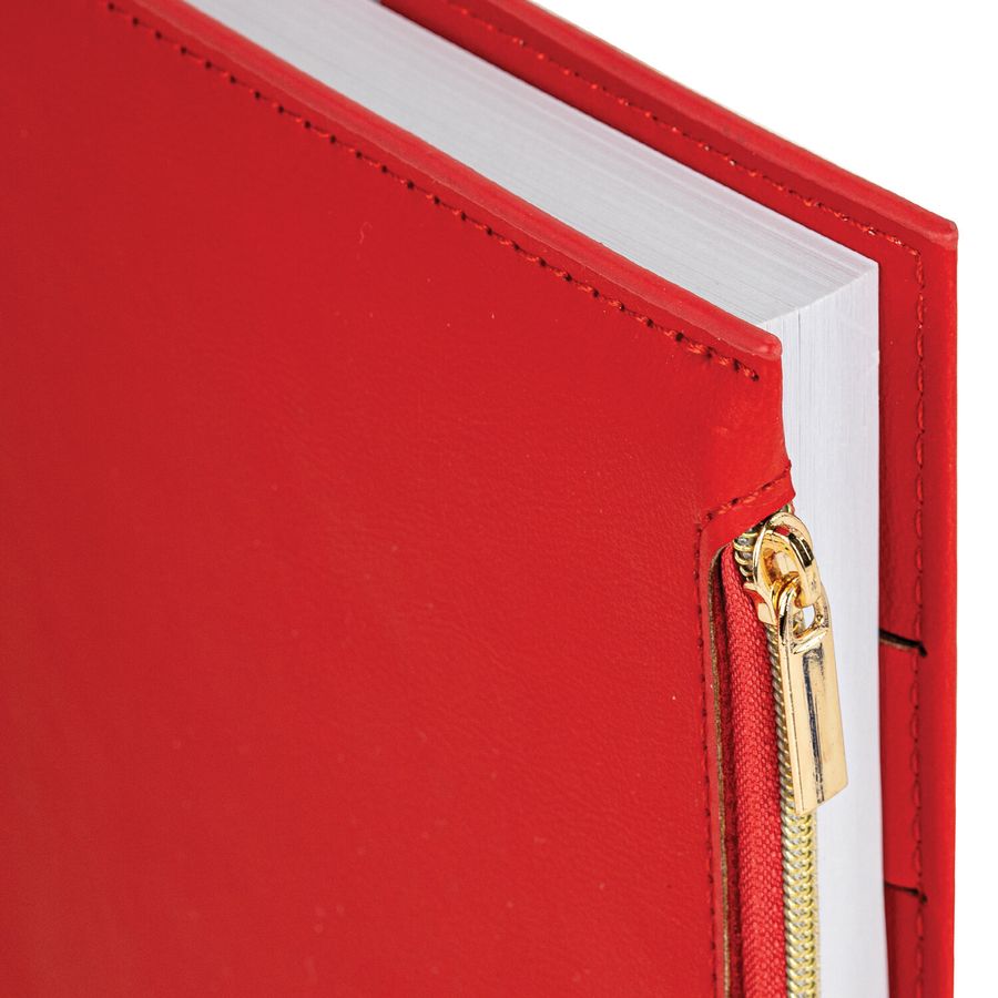 Ежедневник недатированный А5 145х220 мм, BRAUBERG "Zipline" под кожу, карман-молния, 160 л., красный