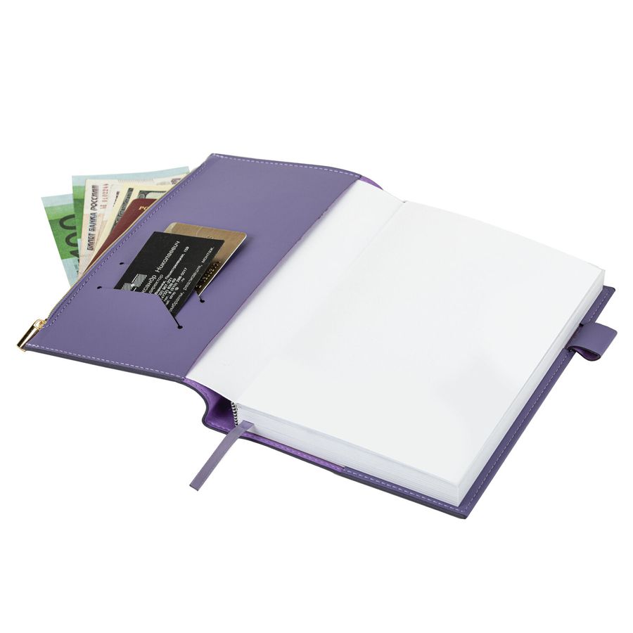 Ежедневник недатированный А5 145х220 мм, BRAUBERG "Zipline" под кожу, карман-молния,160 л., фиолетовый