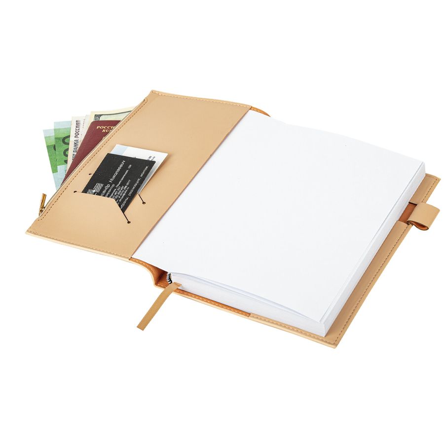 Ежедневник недатированный А5 145х220 мм, BRAUBERG "Zipline" под кожу, карман-молния, 160 л., бежевый