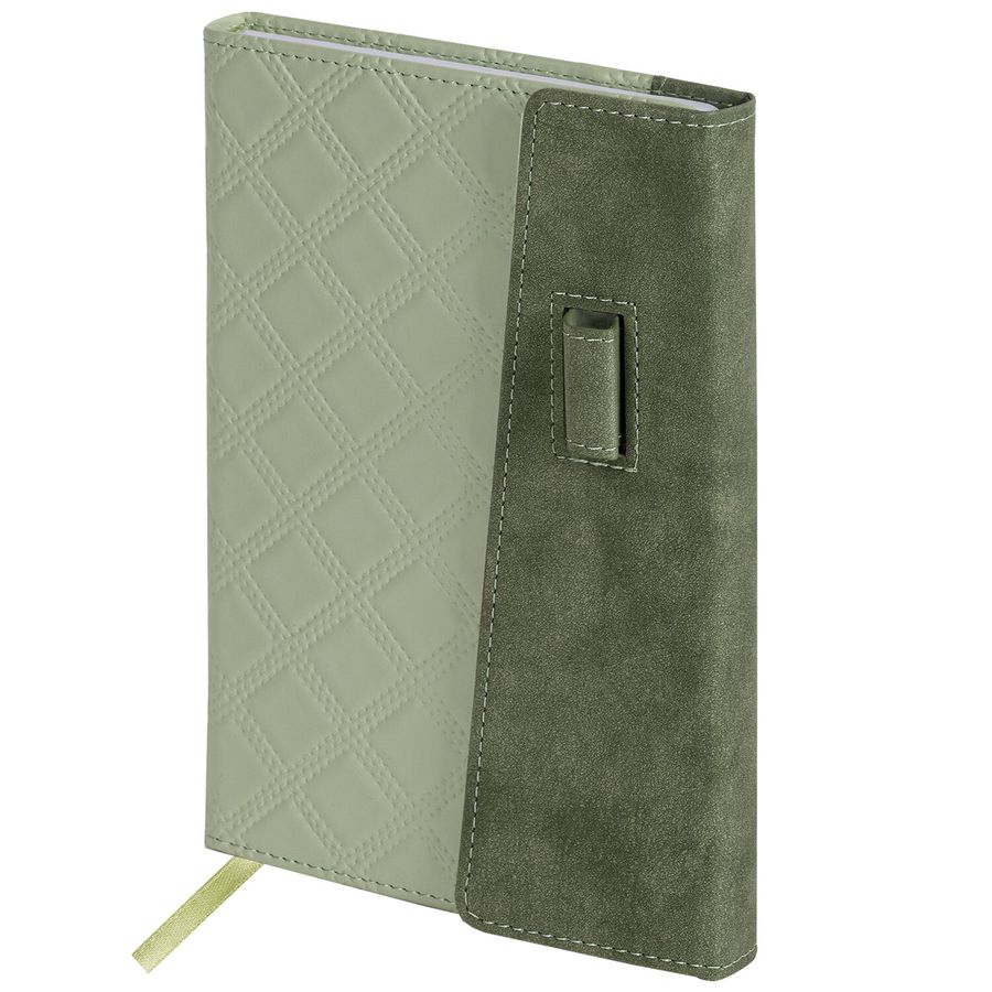 Ежедневник недатированный А5 145х215 мм, BRAUBERG "Stitch", под кожу, магнит, 160 л., оливковый