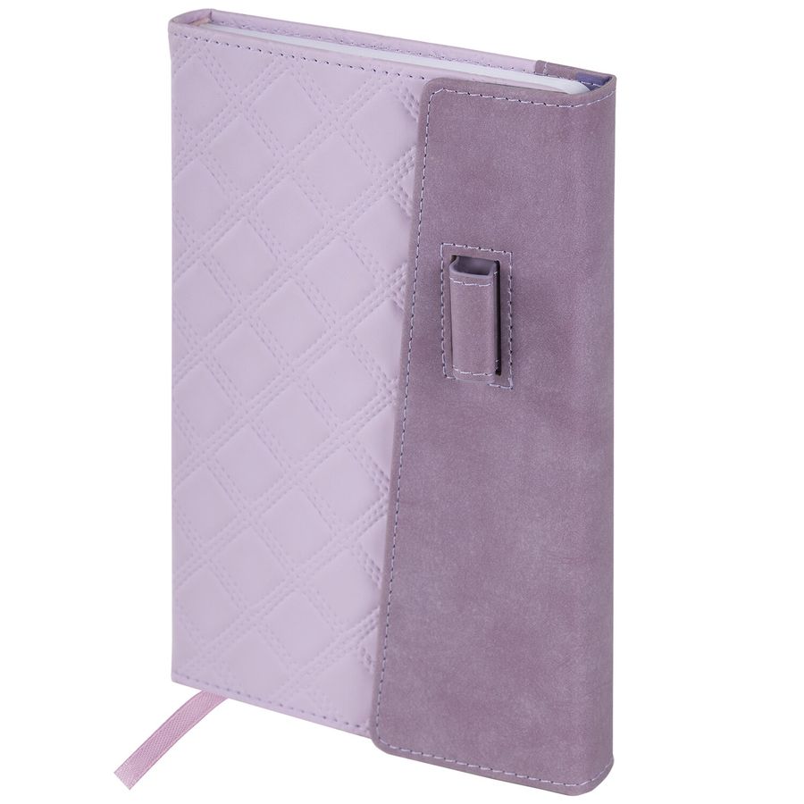 Ежедневник недатированный А5 145х215 мм, BRAUBERG "Stitch", под кожу, магнит, 160 л., сиреневый