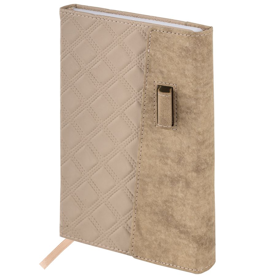 Ежедневник недатированный А5 145х215 мм, BRAUBERG "Stitch", под кожу, магнит, 160 л., бежевый