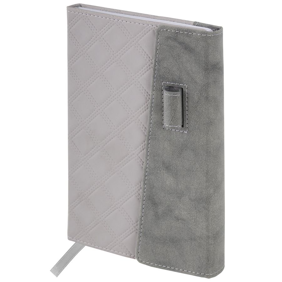 Ежедневник недатированный А5 145х215 мм, BRAUBERG "Stitch", под кожу, магнит, 160 л., серый