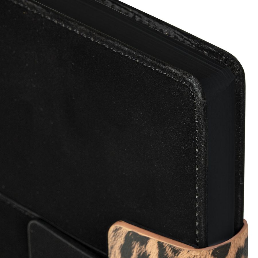 Ежедневник недатированный А5 138х213 мм, BRAUBERG "Safari", под кожу, магнит, 160 л., Leopard, черный