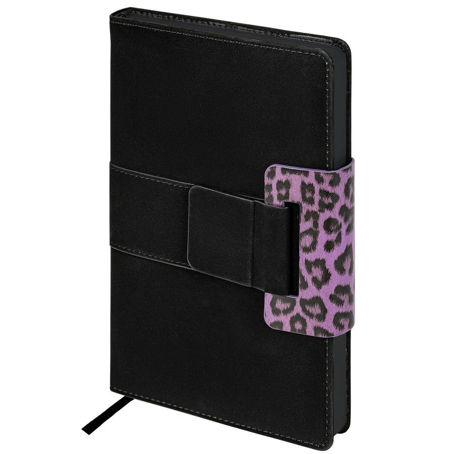 Ежедневник недатированный А5 138х213 мм, BRAUBERG "Safari", под кожу, магнит, 160 л., Leopard, фиолетовый