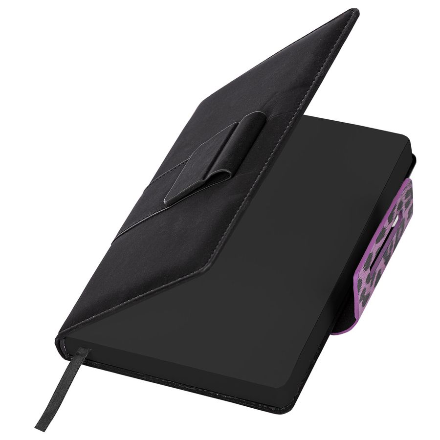Ежедневник недатированный А5 138х213 мм, BRAUBERG "Safari", под кожу, магнит, 160 л., Leopard, фиолетовый
