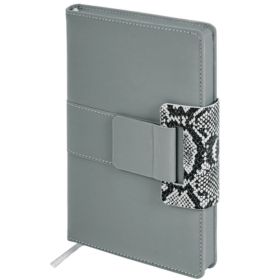 Ежедневник недатированный А5 138х213 мм, BRAUBERG "Safari", под кожу, магнит, 160 л., Snake, серый