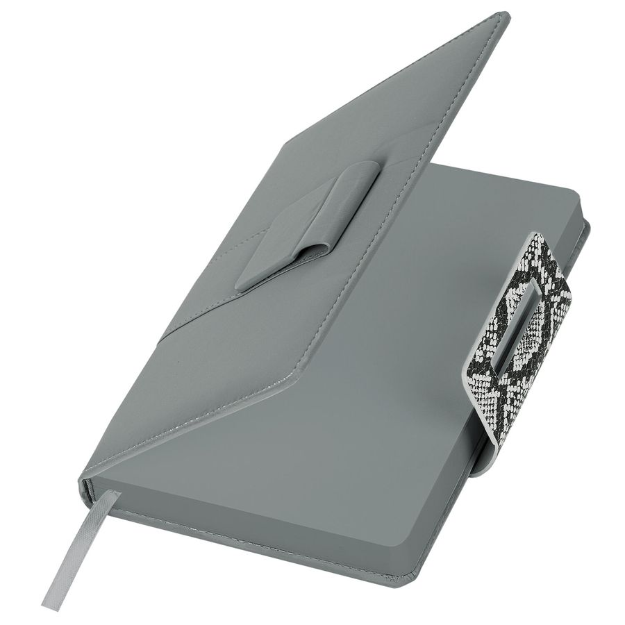 Ежедневник недатированный А5 138х213 мм, BRAUBERG "Safari", под кожу, магнит, 160 л., Snake, серый