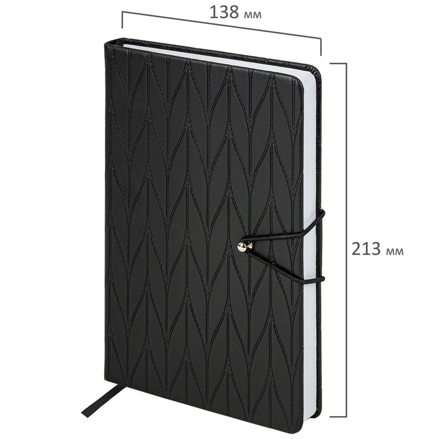 Ежедневник недатированный А5 138х213 мм, BRAUBERG "Braided", под кожу, гвоздик 160 л., черный