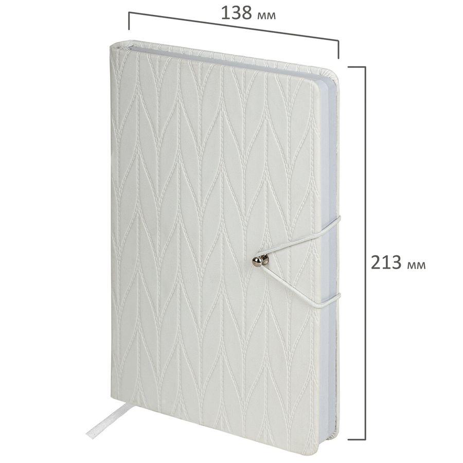 Ежедневник недатированный А5 138х213 мм, BRAUBERG "Braided", под кожу, гвоздик 160 л., белый