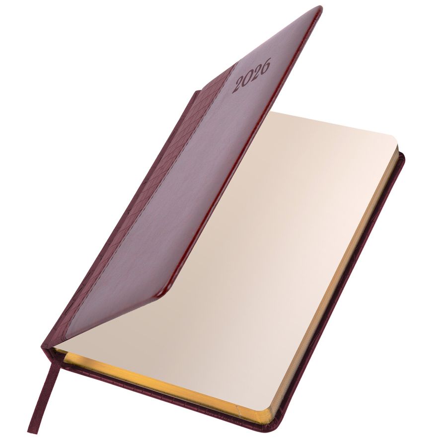 Ежедневник датированный 2026, А5, 138x213 мм, BRAUBERG "Cayman", под кожу, бордовый/коричневый