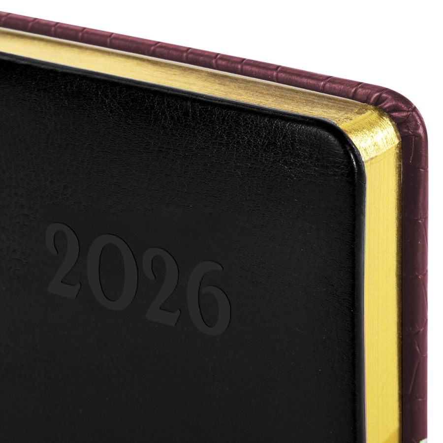 Ежедневник датированный 2026, А5, 138x213 мм, BRAUBERG "Cayman", под кожу, бордовый/черный