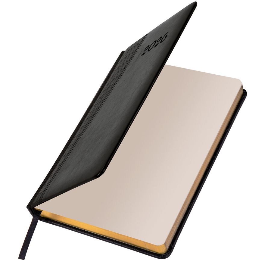 Ежедневник датированный 2026, А5, 138x213 мм, BRAUBERG "Cayman", под кожу, черный