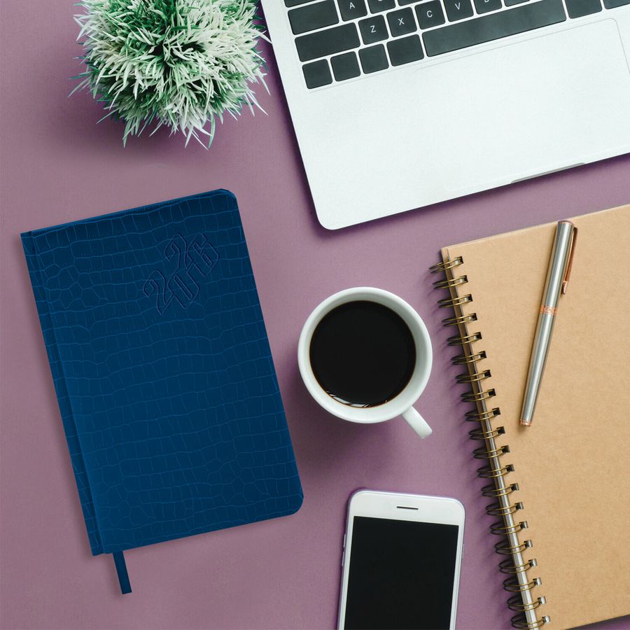 Ежедневник датированный 2026, А5, 138x213 мм, BRAUBERG "Comodo", под кожу, синий