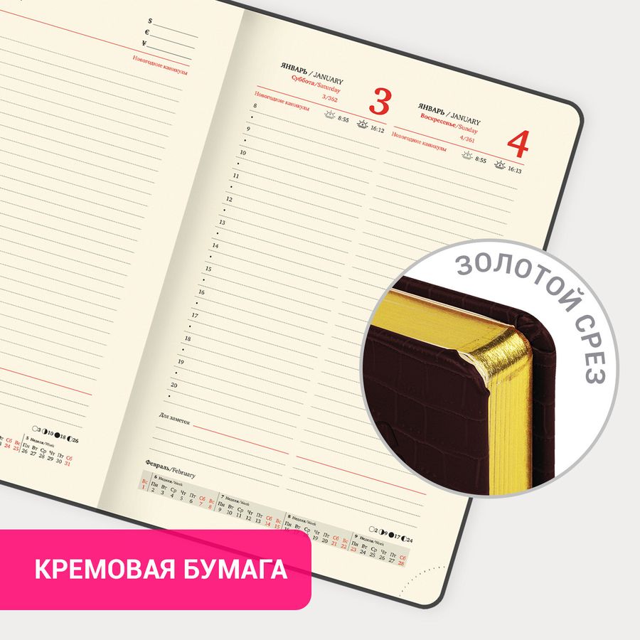 Ежедневник датированный 2026, А5, 138x213 мм, BRAUBERG