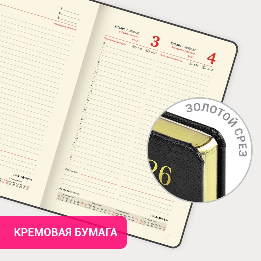 Ежедневник датированный 2026 А5 138x213 мм, BRAUBERG "Iguana", под кожу, черный