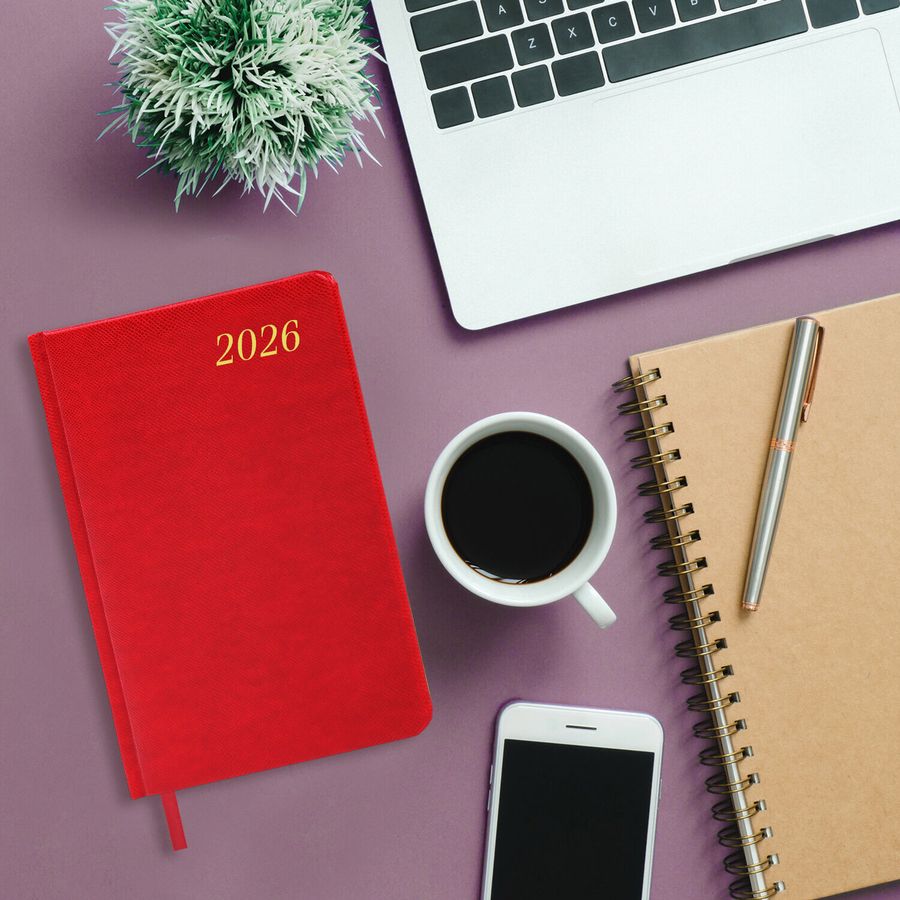 Ежедневник датированный 2026 А5 138x213 мм, BRAUBERG "Iguana", под кожу, красный