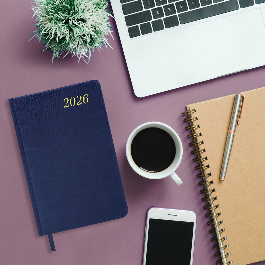 Ежедневник датированный 2026 А5 138x213 мм, BRAUBERG "Iguana", под кожу, синий