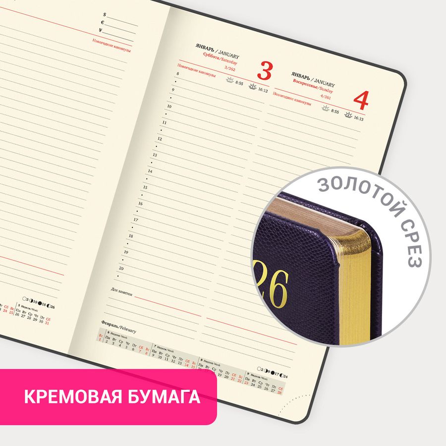 Ежедневник датированный 2026 А5 138x213 мм, BRAUBERG