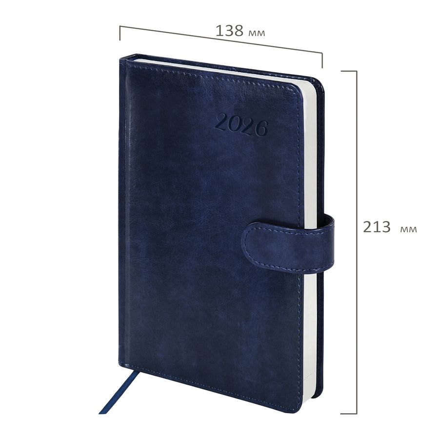 Ежедневник датированный 2026 А5 138x213 мм, BRAUBERG "Legend", под кожу, застежка, синий