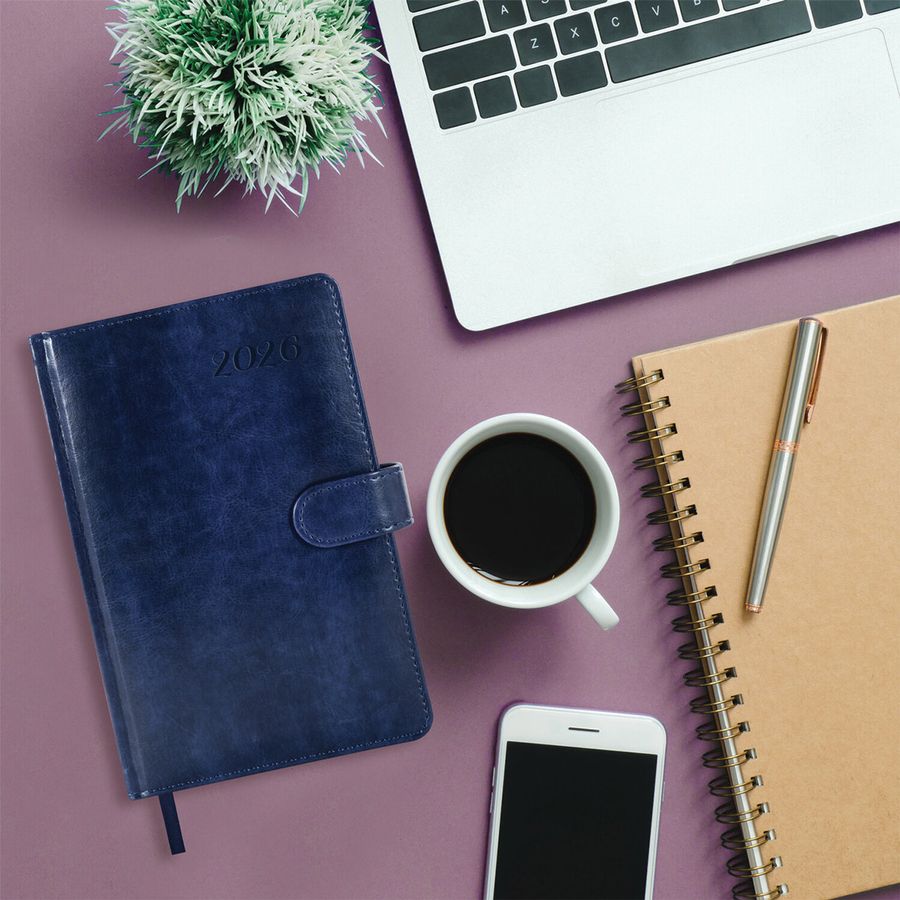 Ежедневник датированный 2026 А5 138x213 мм, BRAUBERG "Legend", под кожу, застежка, синий