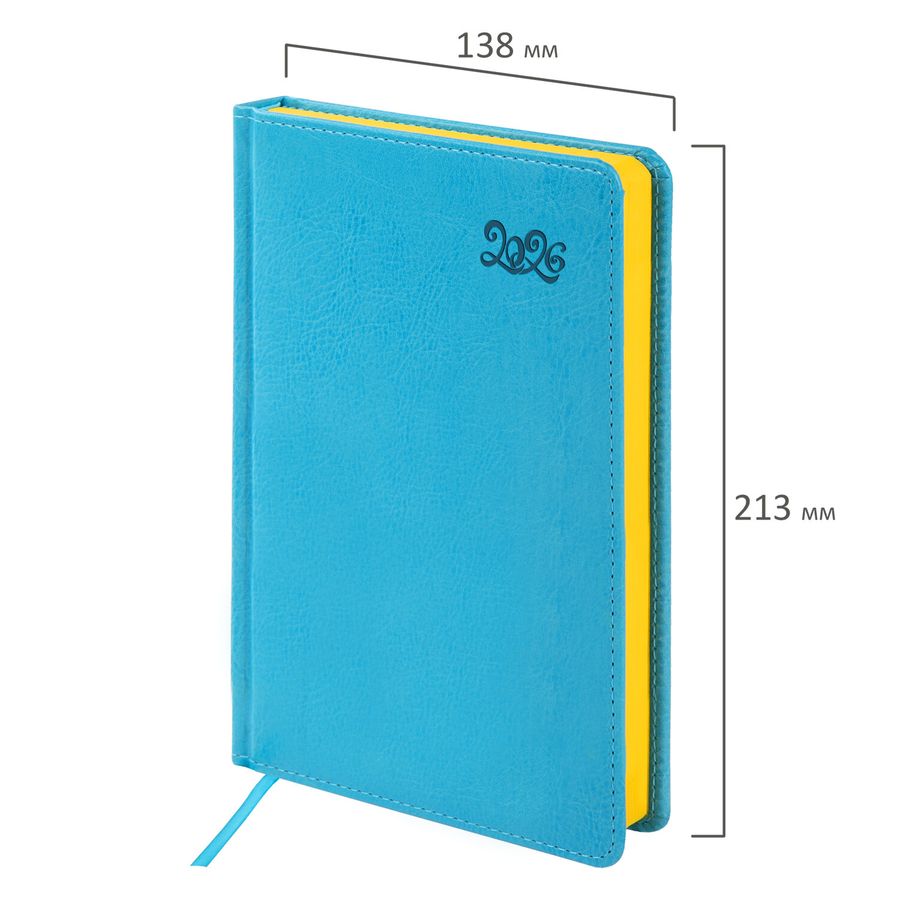 Ежедневник датированный 2026, А5, 138x213 мм, BRAUBERG "Rainbow", под кожу, бирюзовый