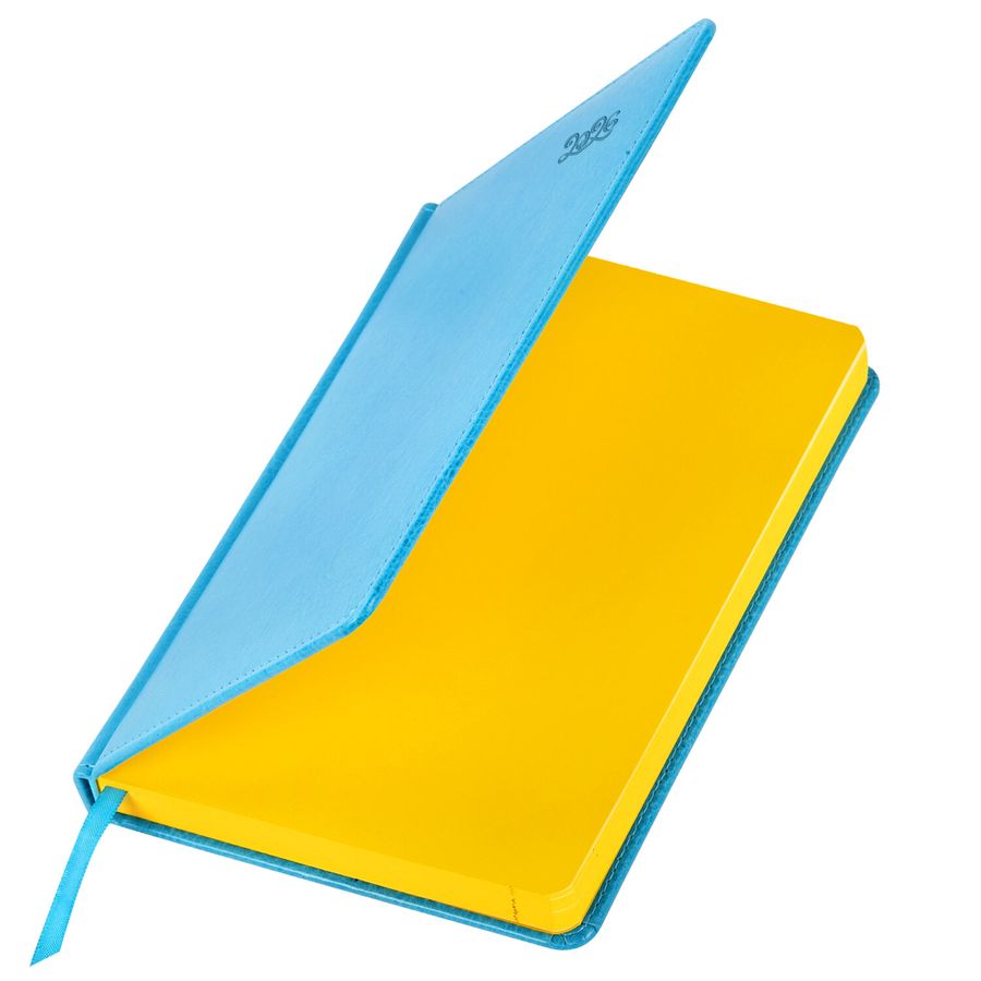 Ежедневник датированный 2026, А5, 138x213 мм, BRAUBERG "Rainbow", под кожу, бирюзовый