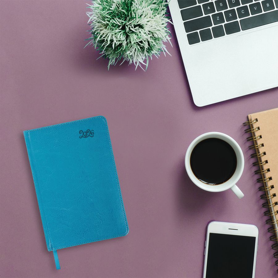 Ежедневник датированный 2026, А5, 138x213 мм, BRAUBERG "Rainbow", под кожу, бирюзовый