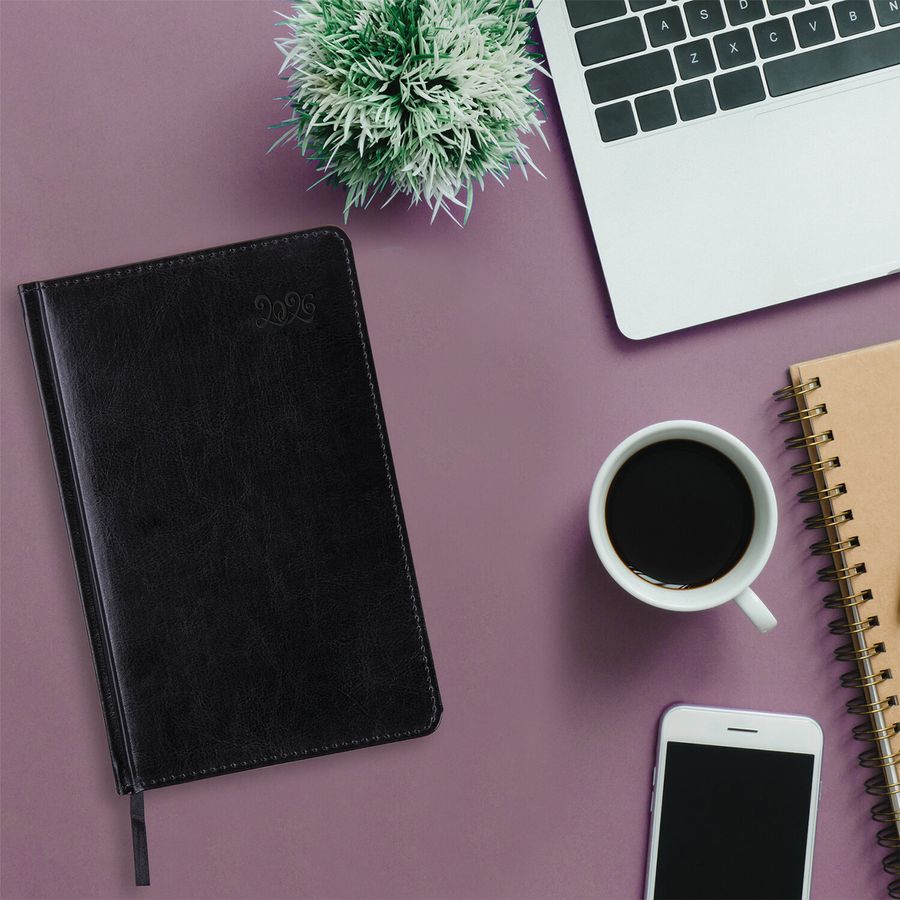 Ежедневник датированный 2026, А5, 138x213 мм, BRAUBERG "Rainbow", под кожу, черный