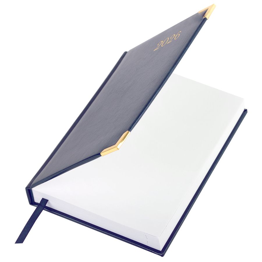 Ежедневник датированный 2026, А5, 138x213 мм, BRAUBERG "Senator", под кожу, синий