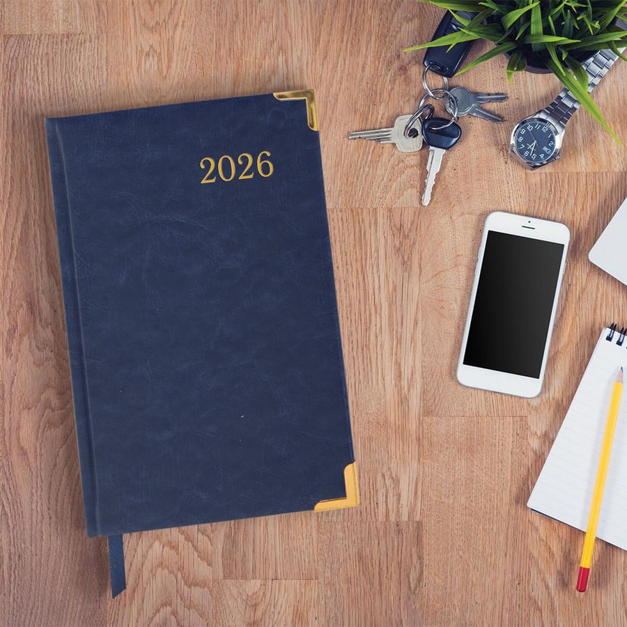 Ежедневник датированный 2026, А5, 138x213 мм, BRAUBERG "Senator", под кожу, синий