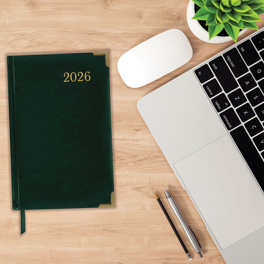 Ежедневник датированный 2026 А5 138x213мм BRAUBERG Senator, под кожу, зеленый