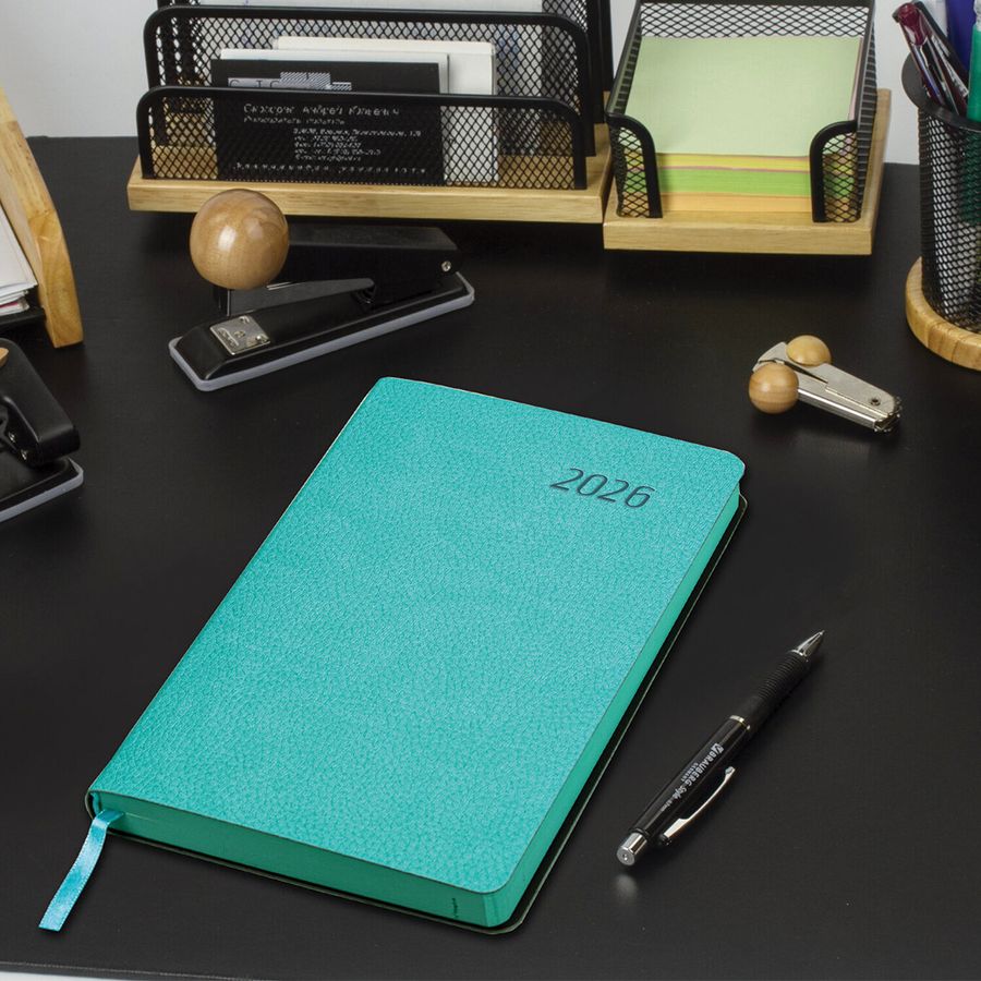 Ежедневник датированный 2026 А5 138x213 мм, BRAUBERG "Stylish", под кожу, гибкий, бирюзовый