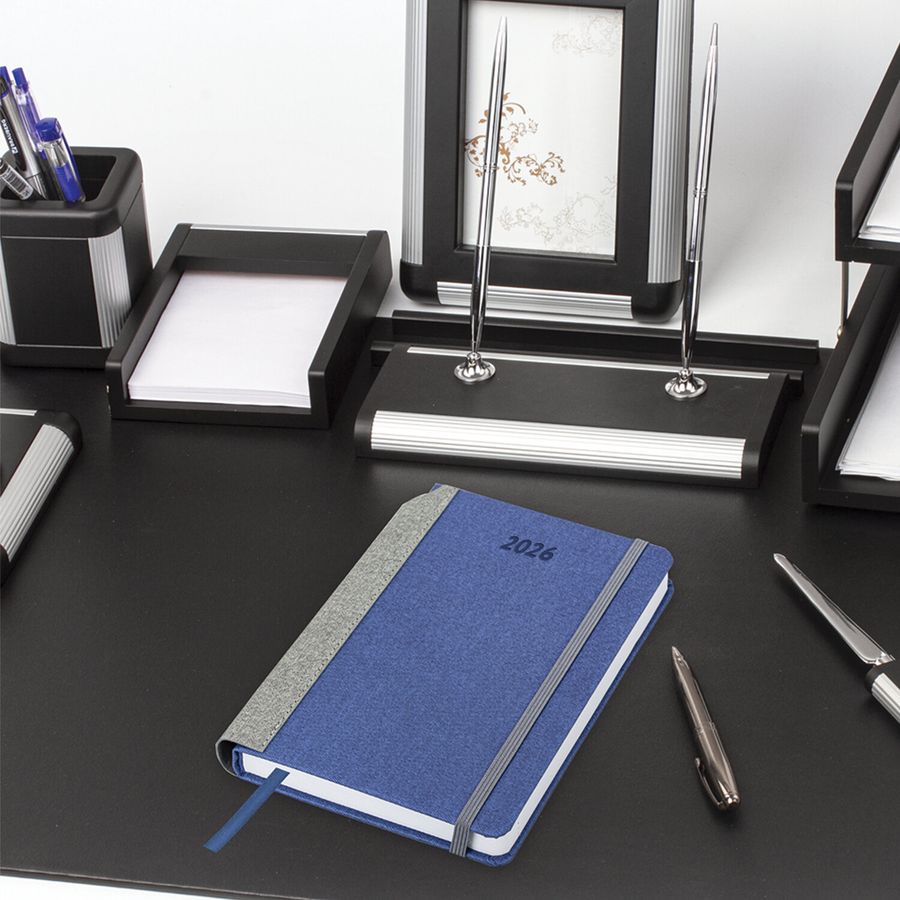 Ежедневник датированный 2026 А5 138x213 мм, BRAUBERG "Mosaic", под кожу, карман для ручки, синий