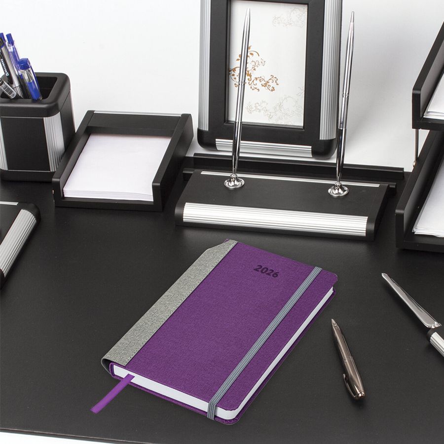 Ежедневник датированный 2026 А5 138x213 мм, BRAUBERG "Mosaic", под кожу, карман для ручки, фиолетовый