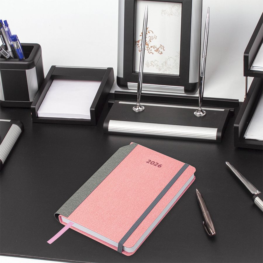 Ежедневник датированный 2026 А5 138x213 мм, BRAUBERG "Mosaic", под кожу, карман для ручки, розовый