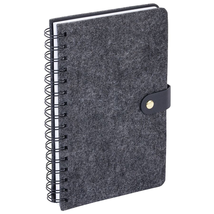 Ежедневник недатированный А5 135х210мм BRAUBERG "Felt" на гребне, войлок, кнопка 160л, черный