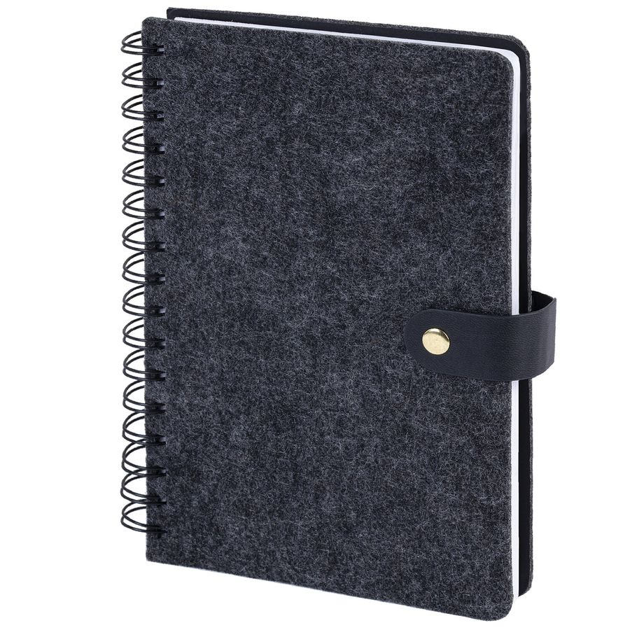 Ежедневник недатированный А5 135х210мм BRAUBERG "Felt" на гребне, войлок, кнопка 160л, черный